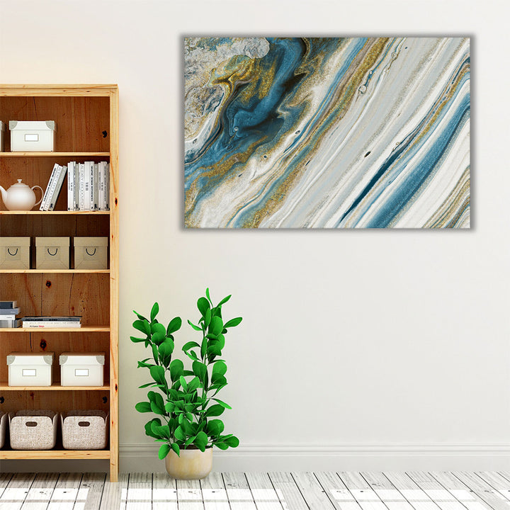 espresso framed canvas steel blue accent