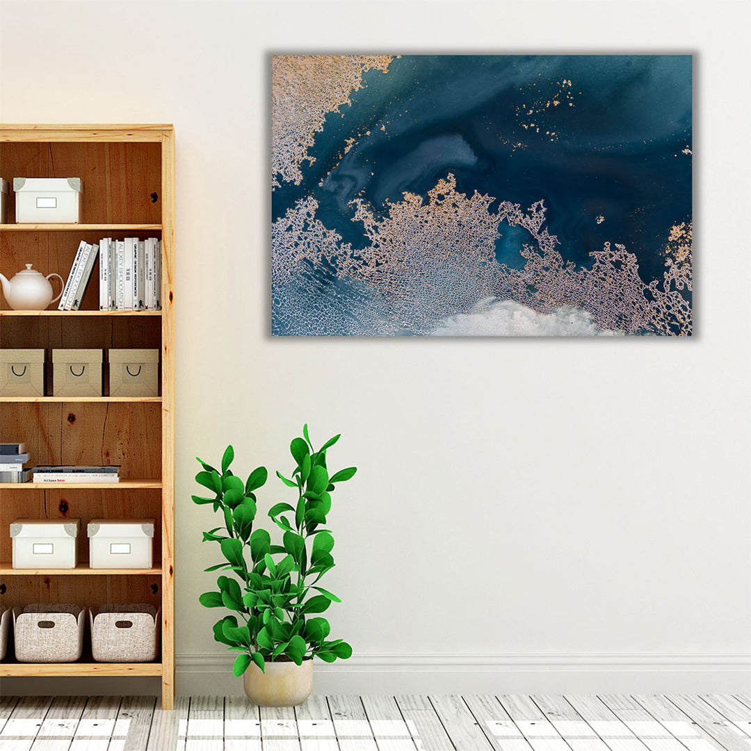 Bedroom wrapped canvas blue neutral tones