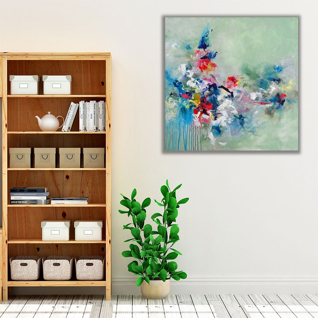 Artistic green and blue wall decor for hallway