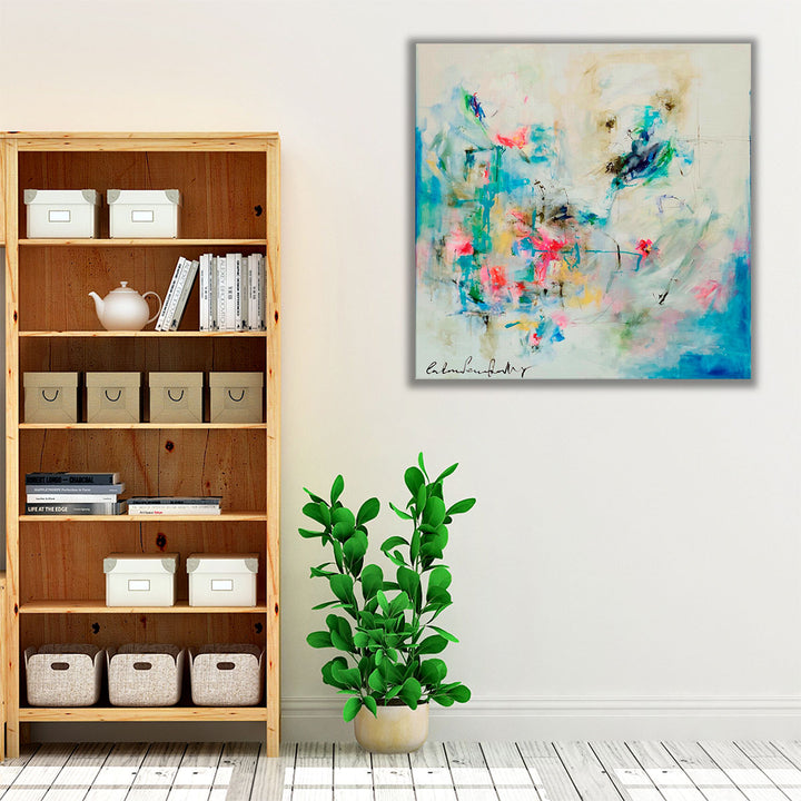 Black framed watercolor abstract piece neutral