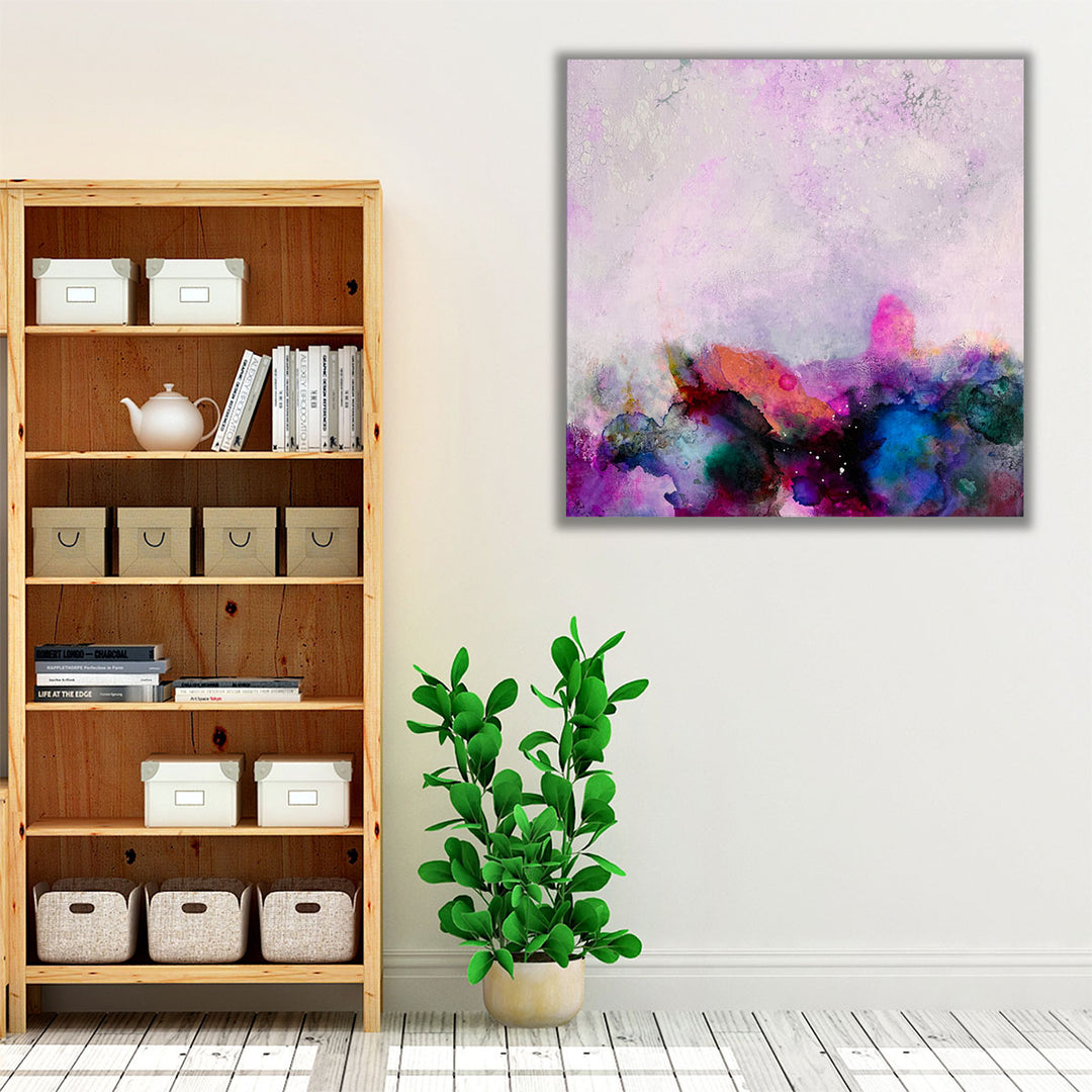 Living room wall art pink purple hues