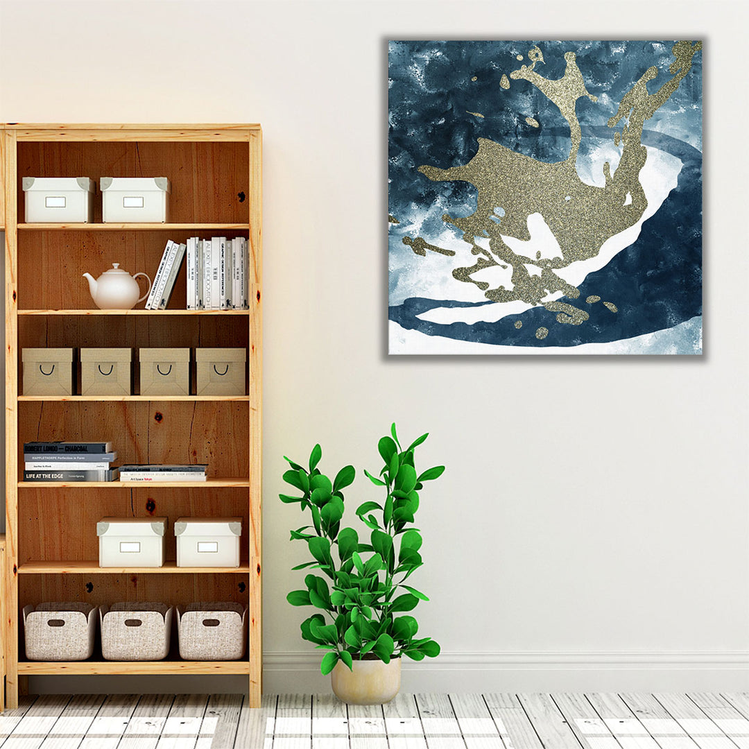 Office canvas art white blue gold tones