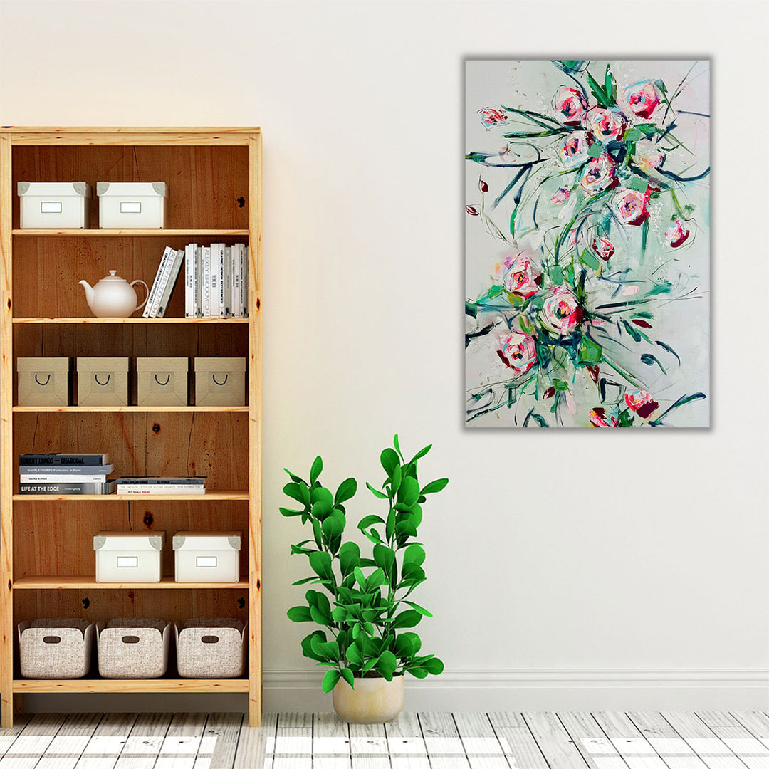 Pink Green Bedroom Wall Art – abstract floral canvas with gentle brushwork