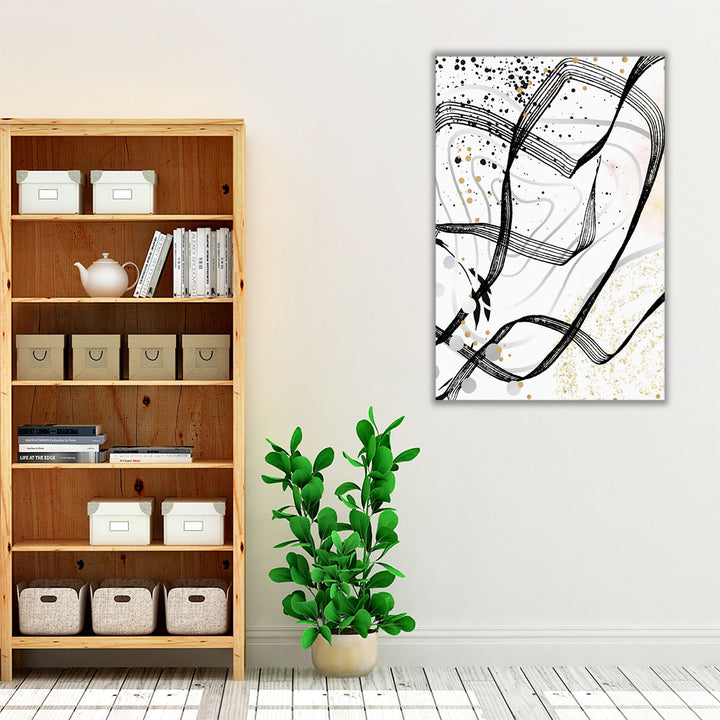 Living room print featuring black linear texture