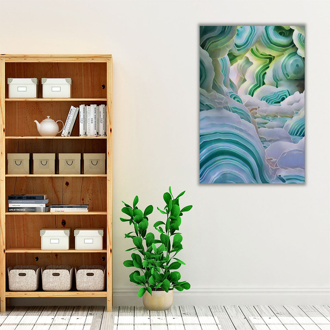 Hallway wall decor neutral blue geode design