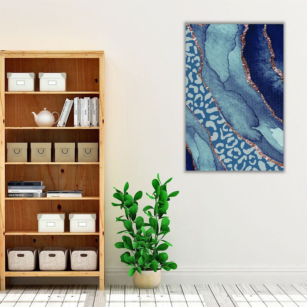 Blue abstract canvas on white frame