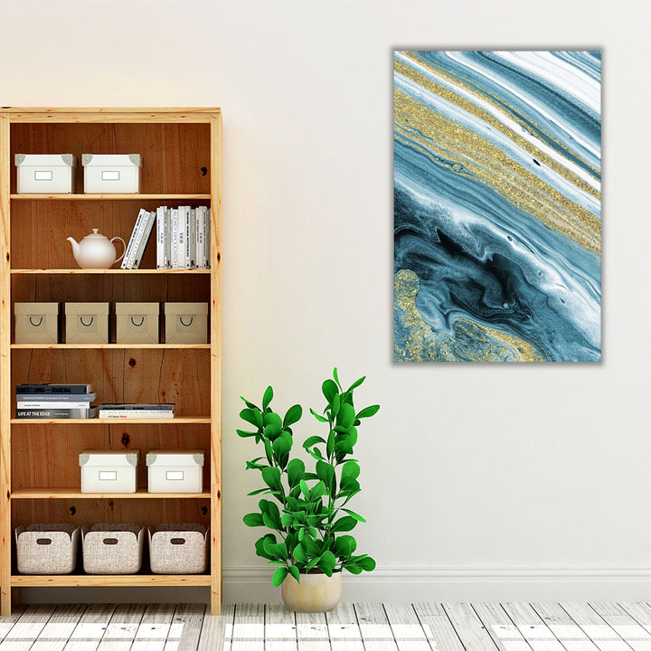 Office canvas art blue gold modern decor