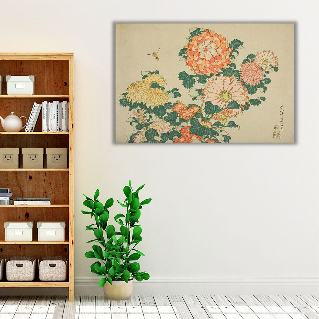Bee And Chrysanthemums - Canvas Print Wall Art