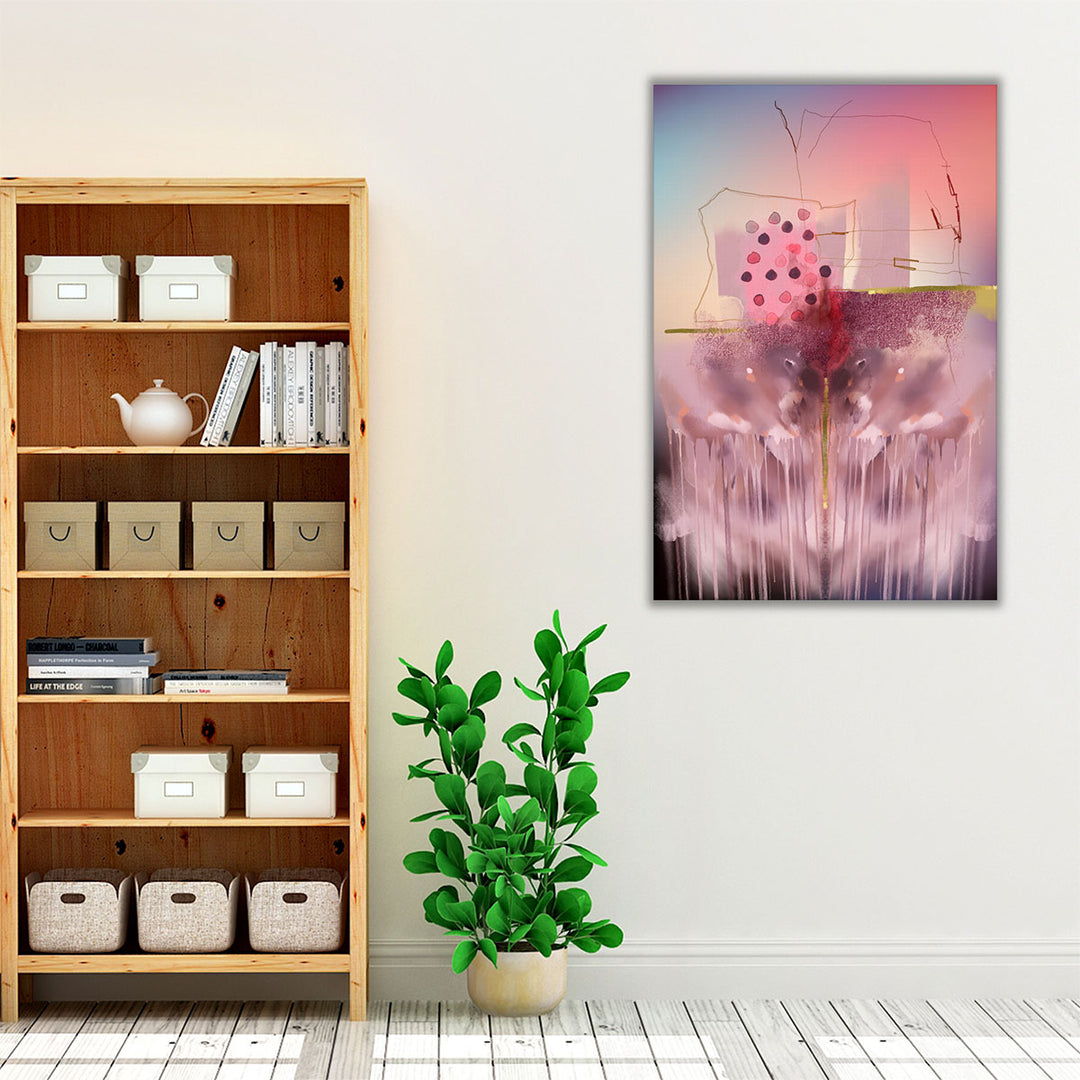 Living room wall art shimmering pink design
