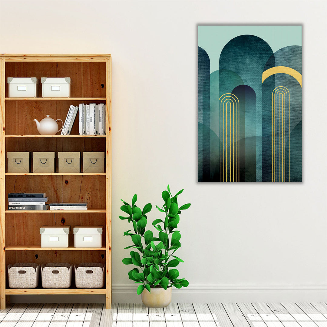 Living room décor – teal and yellow canvas art