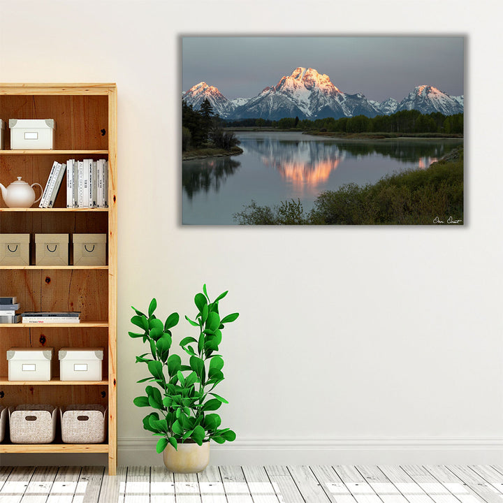 Green and gray wall art, calming bedroom photo decor