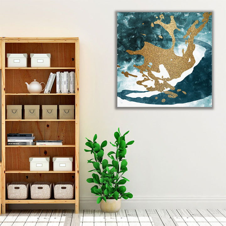 teal living room wrapped canvas art