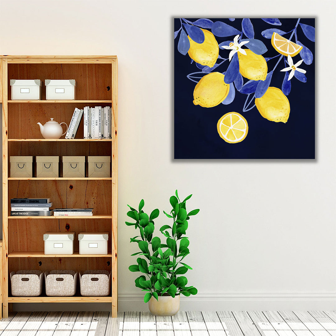 yellow kitchen wrapped canvas – leafy citrus art
