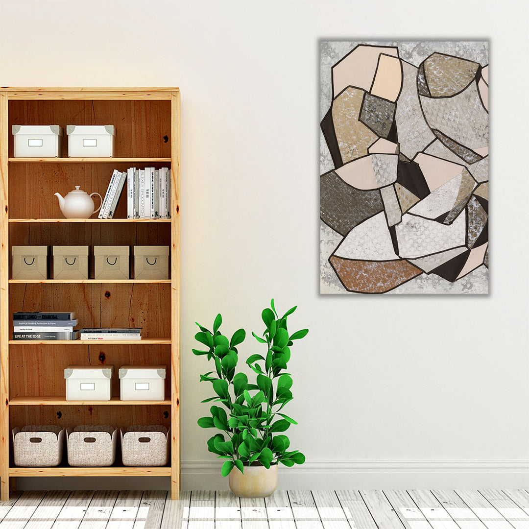 Gray Neutral Farmhouse Art – modern cubist print for cozy living space