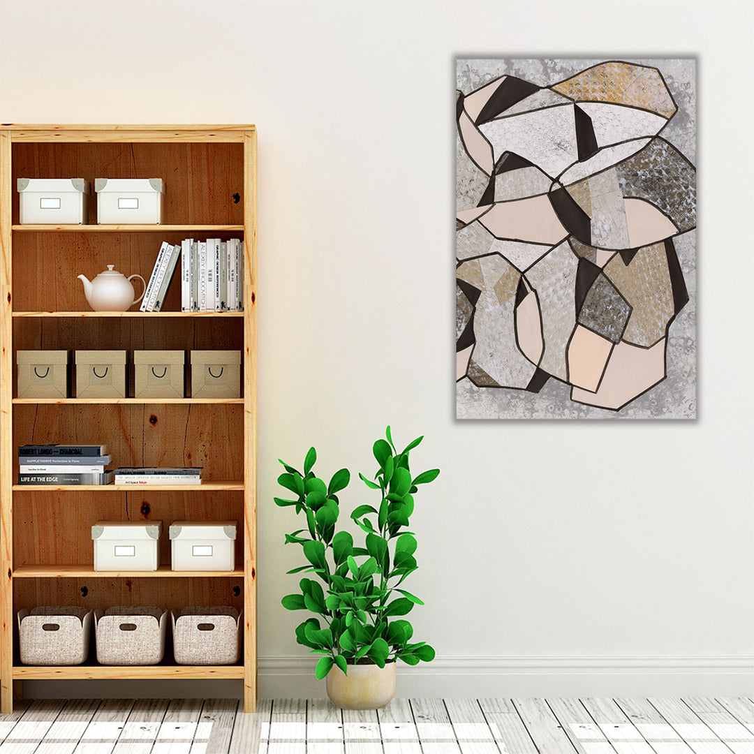Gray Neutral Entryway Art – framed cubist wall decor with modern edge