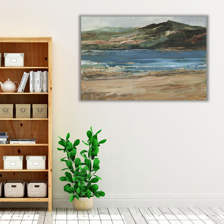 Living room framed canvas with abstract coastal art