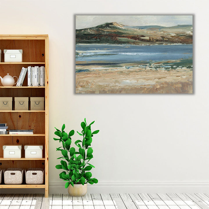 Living room framed art with sea and hills
