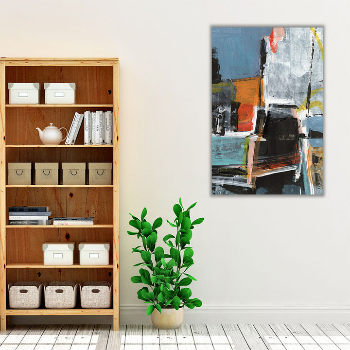 Black white blue abstract wall display