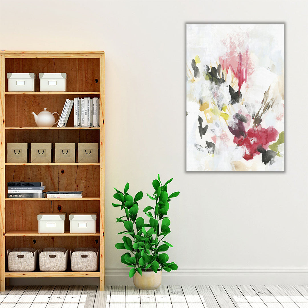 living room gallery style floral decor