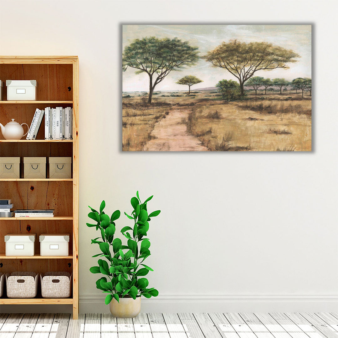 Neutral and green landscape tree painting