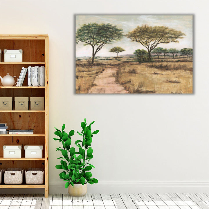 Neutral and green landscape tree painting
