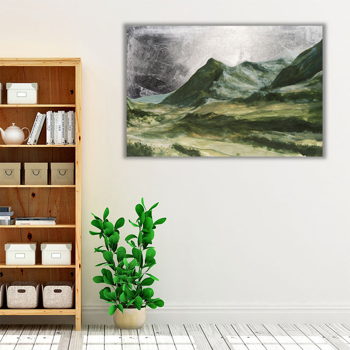 Neutral toned abstract mountain artwork
