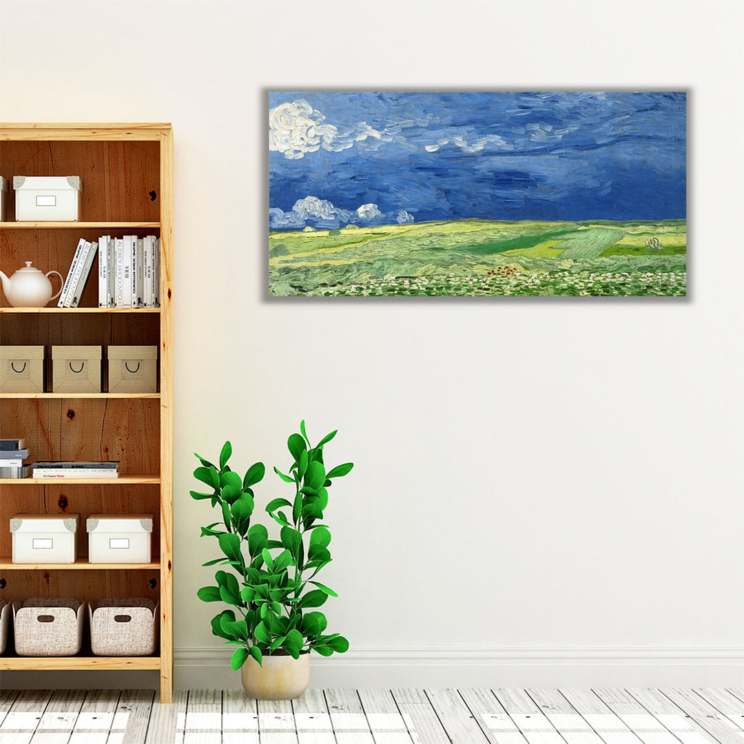 Blue and green landscape art in abstract style