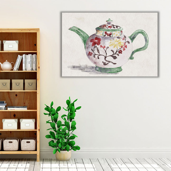 colorful kitchen art – red and green teapot design