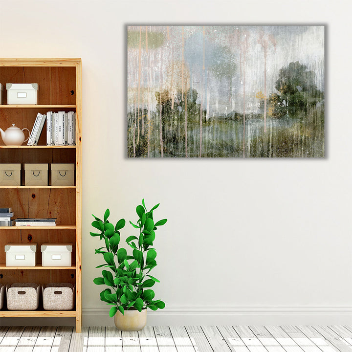 Neutral and green wall art for living room