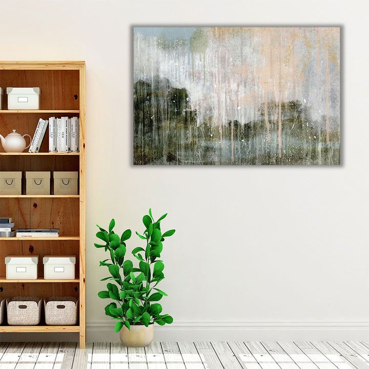 Elegant abstract art with green and neutral hues for living room