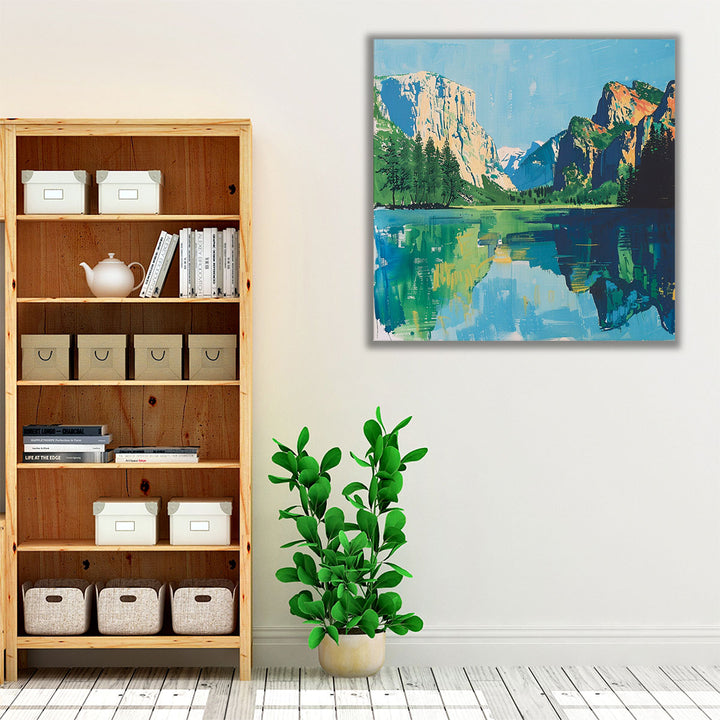 Living room framed art with expansive landscape