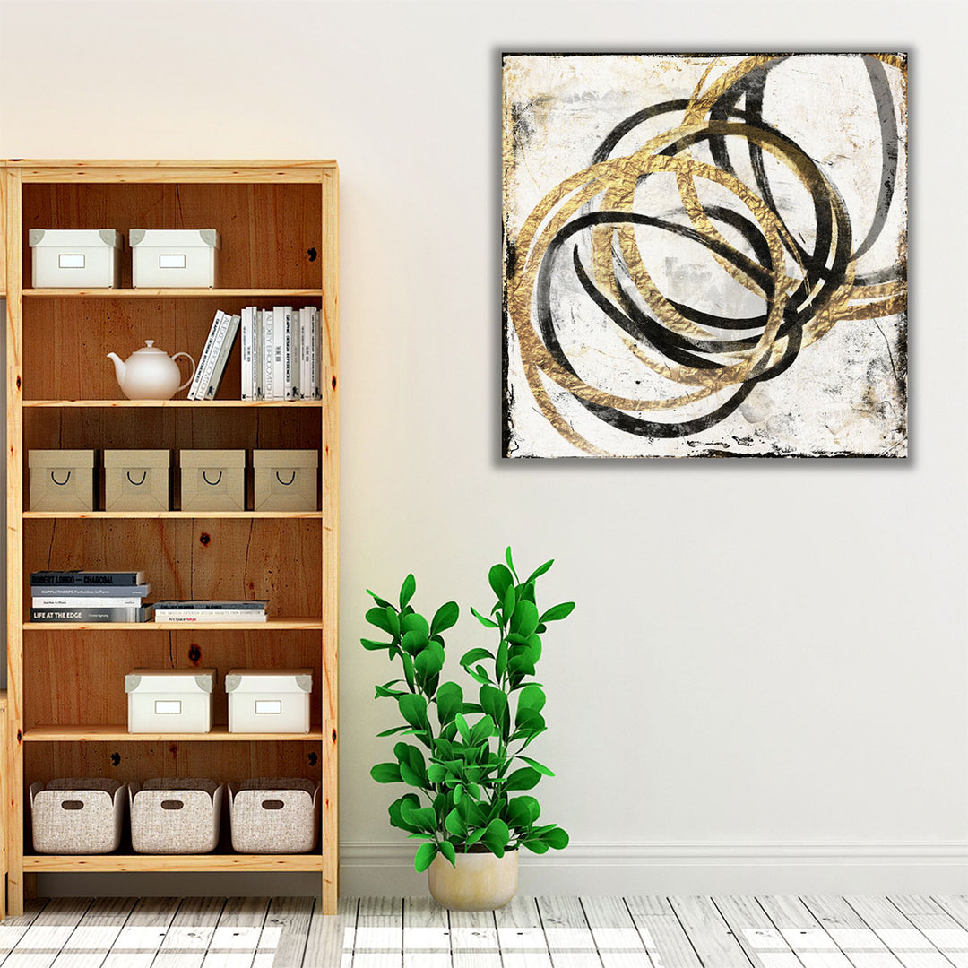 espresso framed canvas bold metallic detail