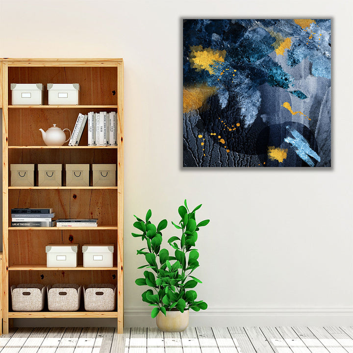 blue living room wrapped canvas art piece