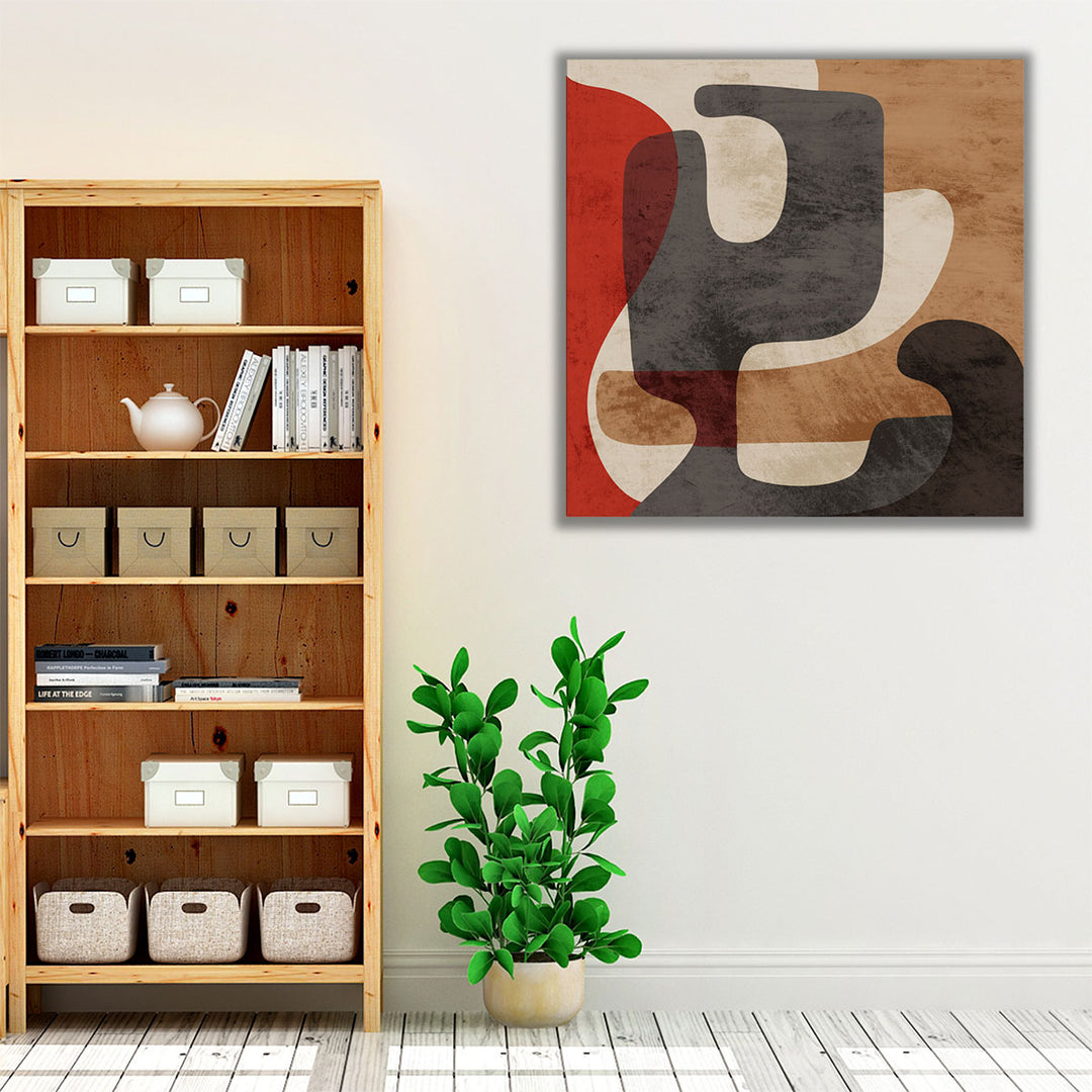 Neutral and red-toned canvas for hallway