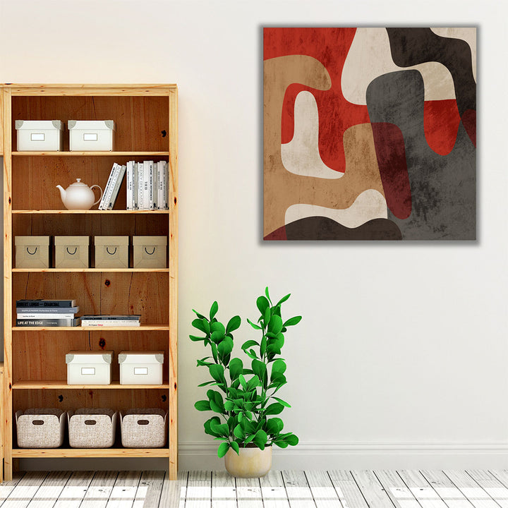 Canvas with grey, brown, and red hues