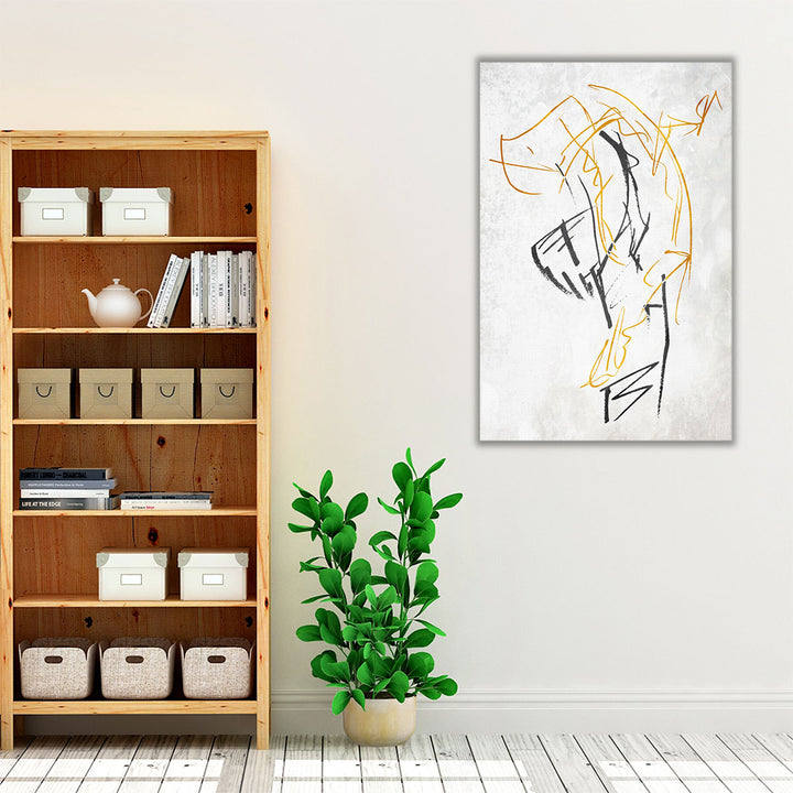 Yellow Black White Entryway Art – modern minimal line painting