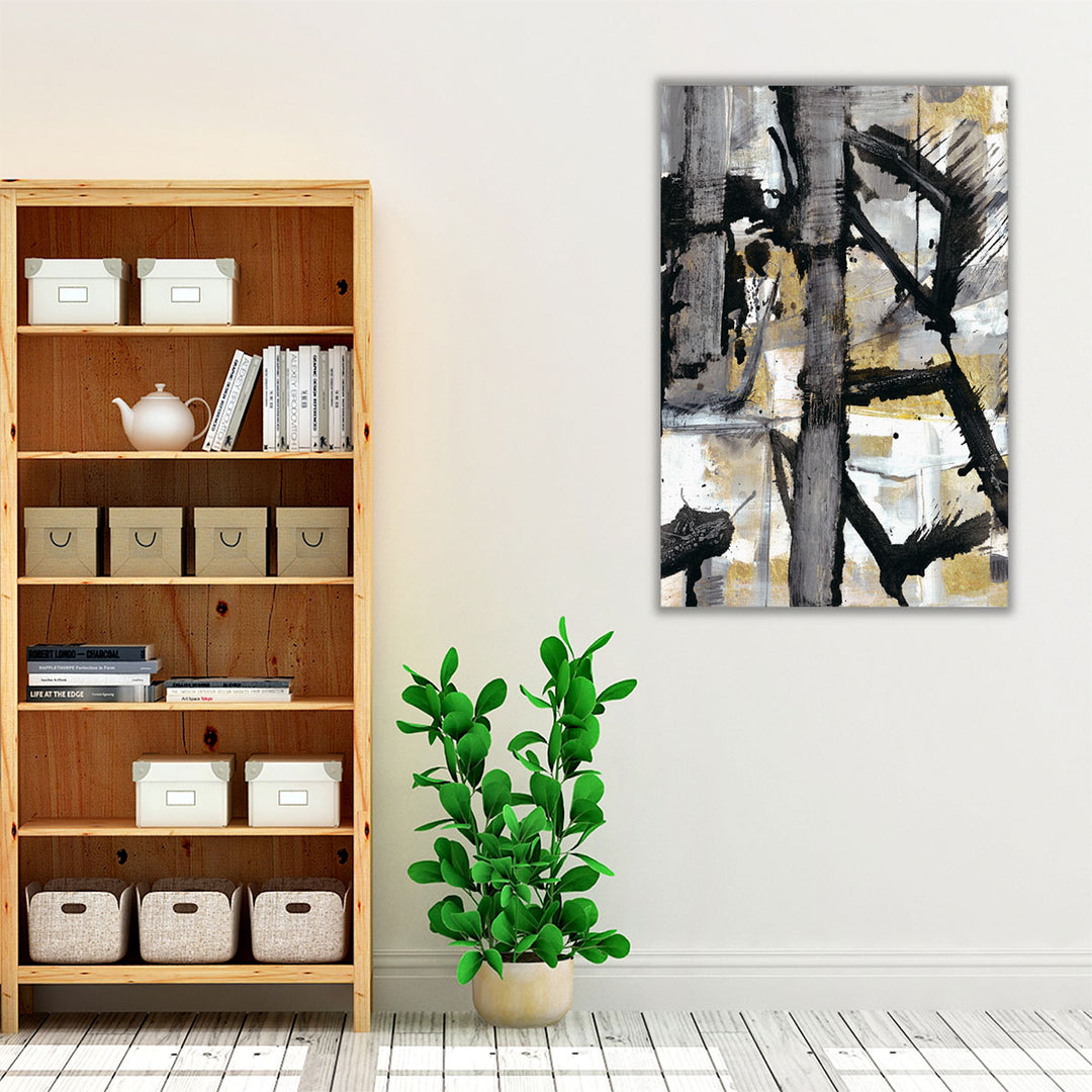 Gold Black Living Room Art – expressive modern abstract print