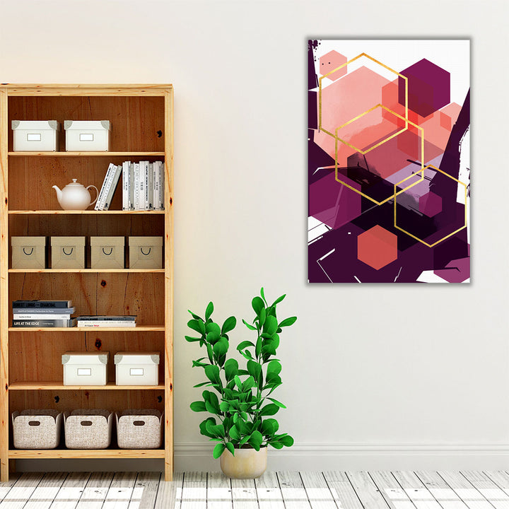 Abstract canvas in coral and purple tones