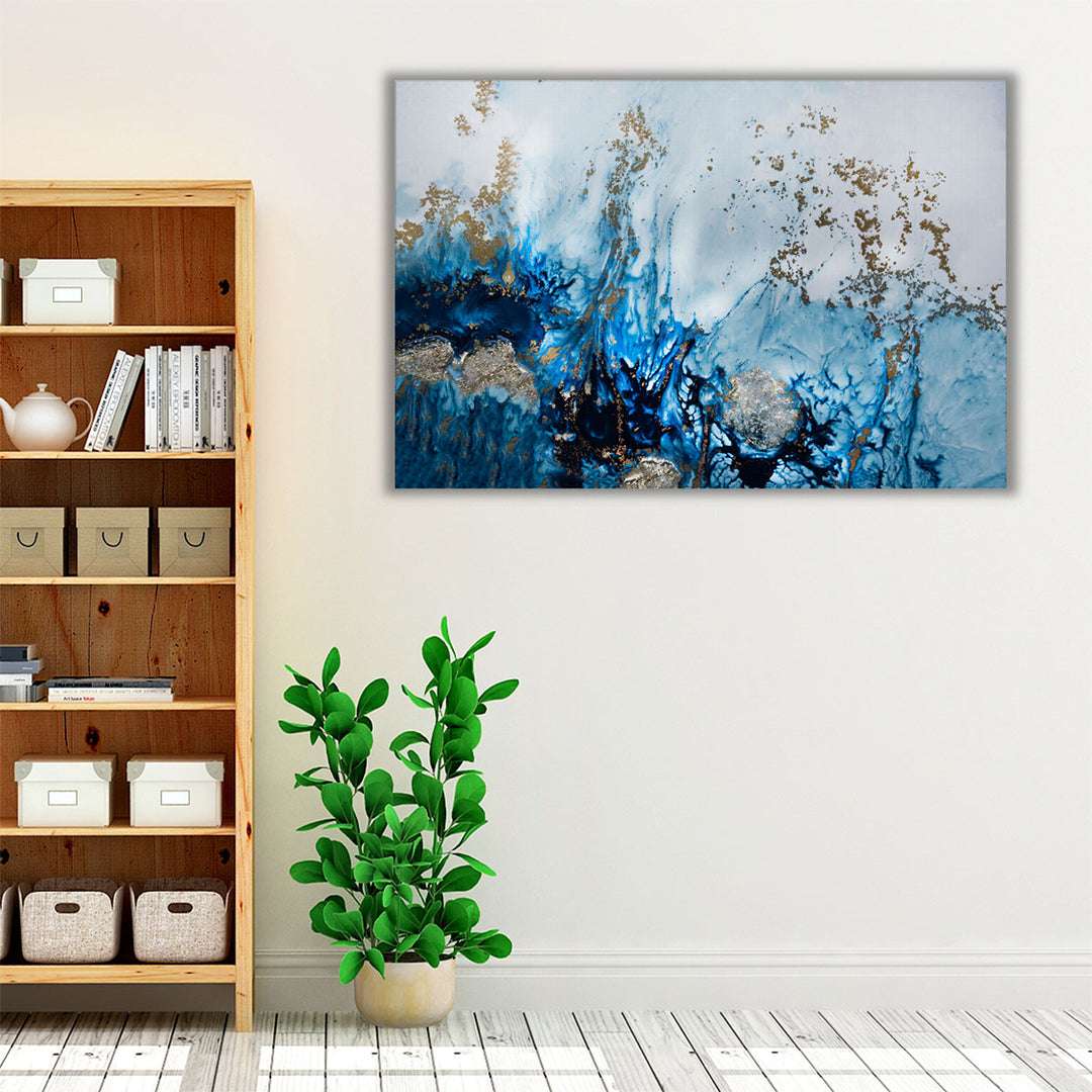 Neutral canvas with modern blue brushwork