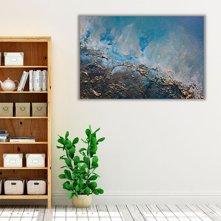 Blue hallway art in shimmering texture