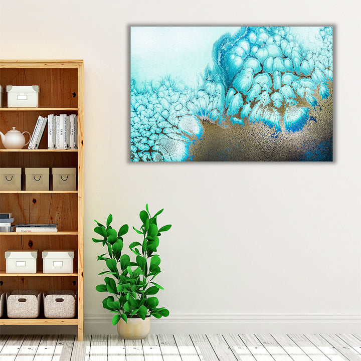 Hallway canvas art blue gold design