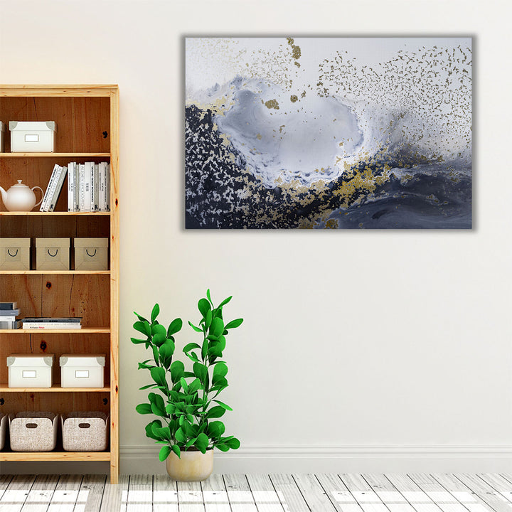 White art print with metallic accents