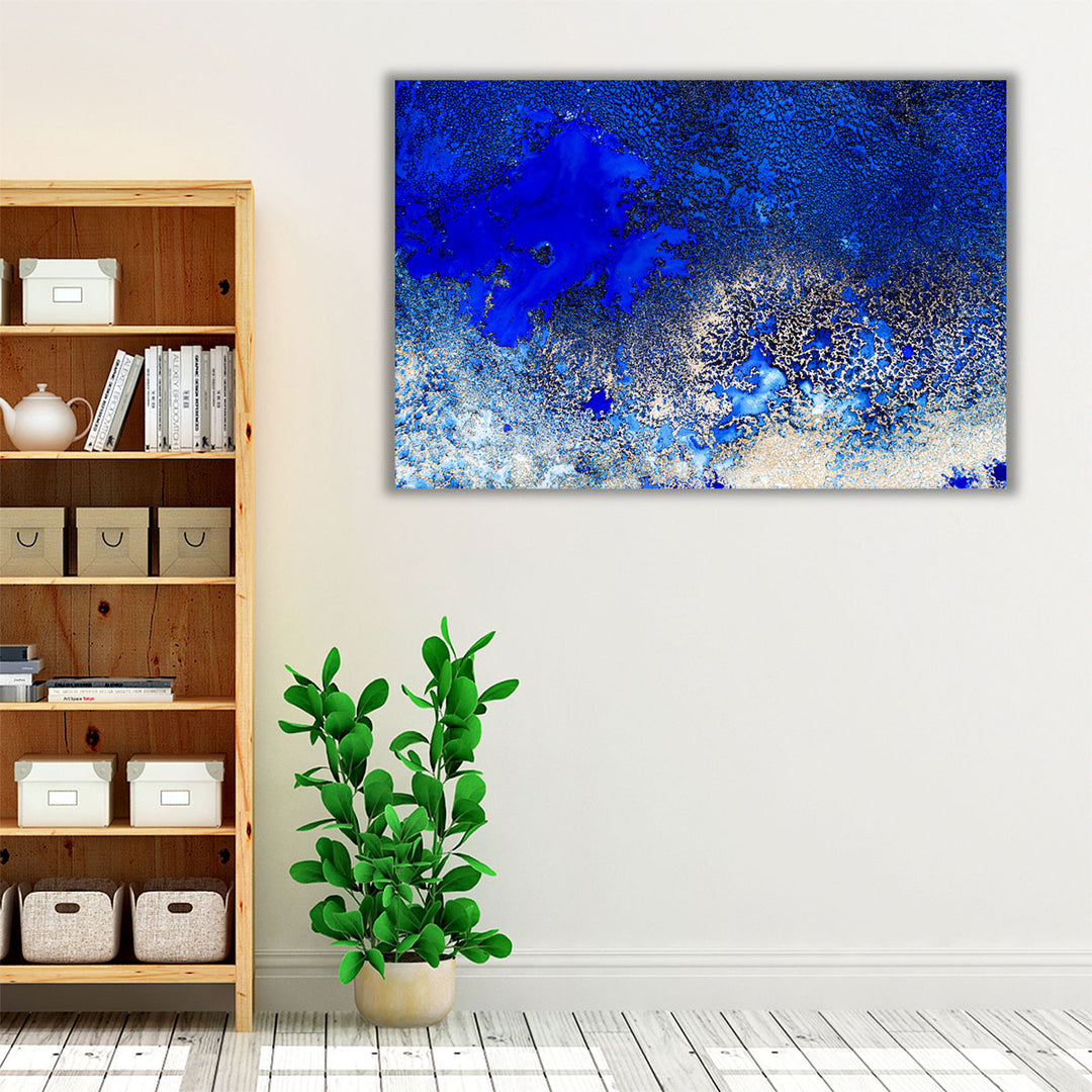 blue living room wrapped canvas wall art