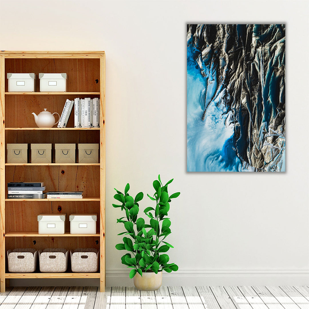 Hallway wall art in deep blue tones