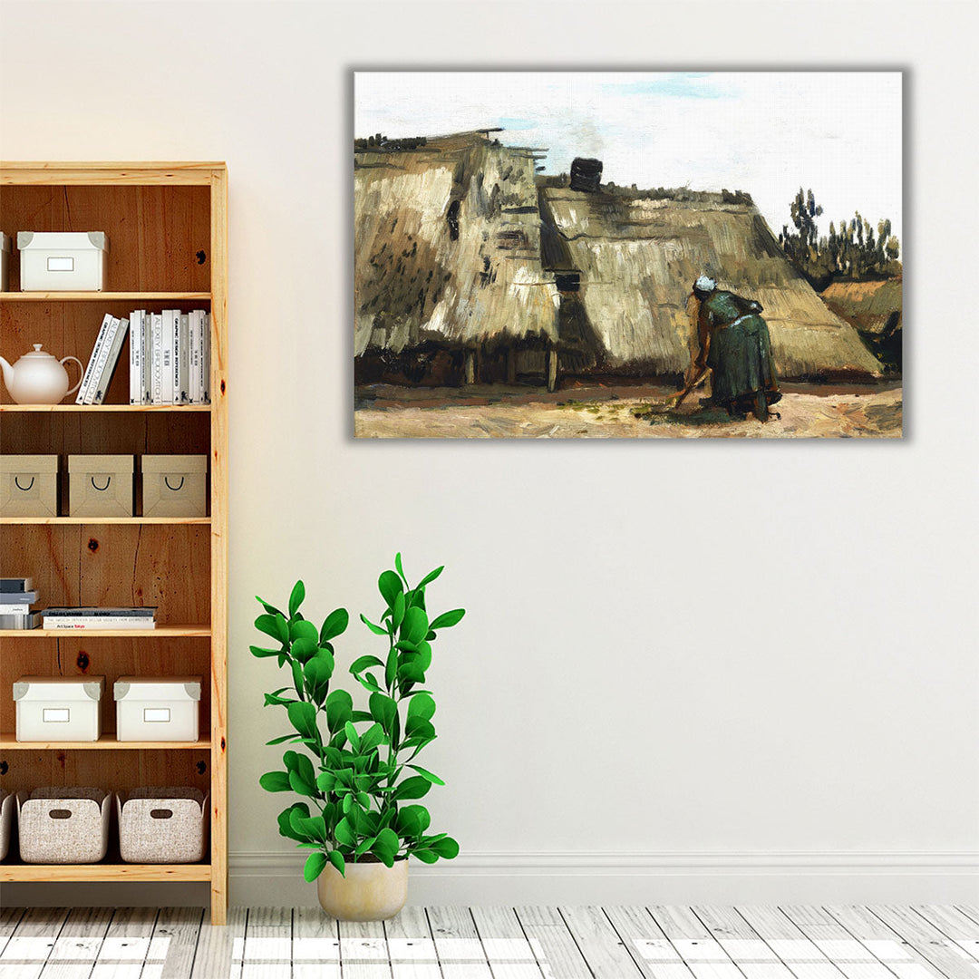 A Peasant Woman Digging in Front of Her Cottage, 1885 - Canvas Print Wall Art