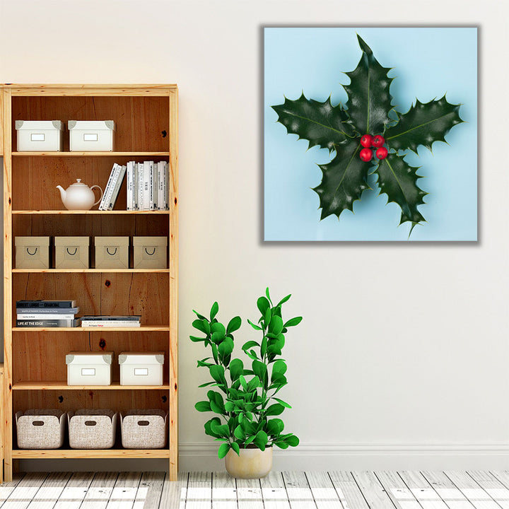 Star Shape Holly with Berries - Canvas Print Wall Art