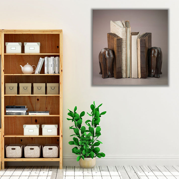 Wooden Elephant Book Shelf - Canvas Print Wall Art