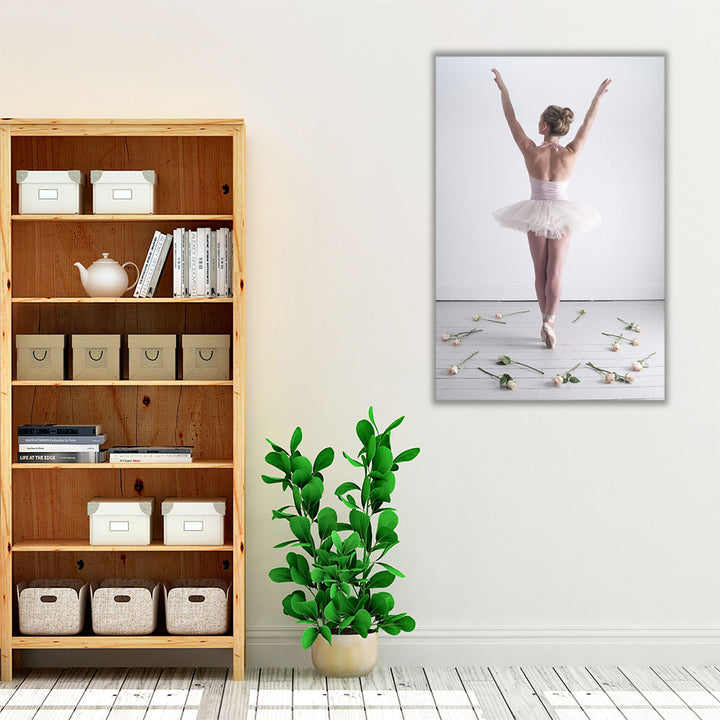 Young Ballerina Dancing with Roses on the Floor - Canvas Print Wall Art