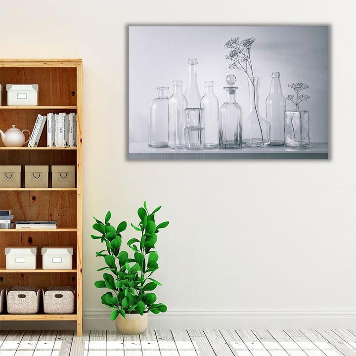 Antique Bottles in a row 1 - Canvas Print Wall Art