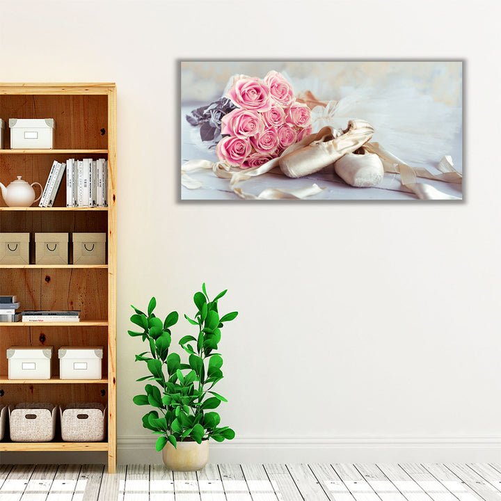 Ballet Shoes and Elegant Ballet Skirt with Bunch of Roses 1 - Canvas Print Wall Art